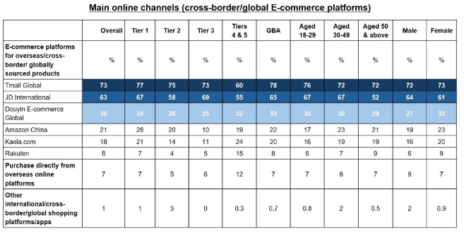 Table: Main online channels (cross-border/global E-commerce platforms)